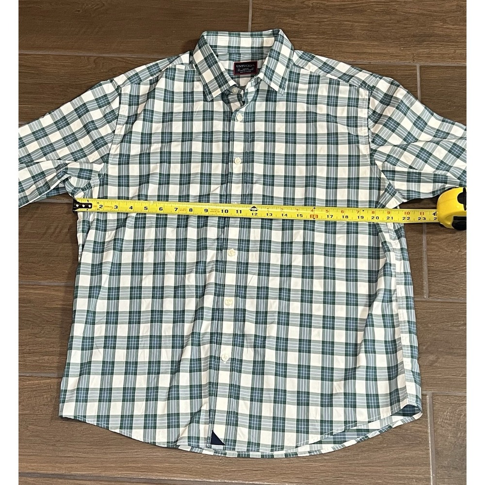 UnTuckit Men's Goutte Dor Plaid Green White  Long Sleeve Button Down Shirt Large - Picture 3 of 7